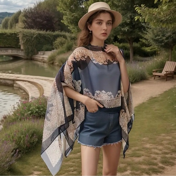 Lightweight Chiffon Shawl Scarf Jacquard Beach Cover-Up - Picture 10 of 10